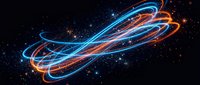 Abstract glowing energy streams in blue and orange colors flowing through cosmic space with sparkling stars and light effects for futuristic designs.