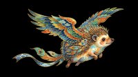 Colorful fantasy flying hedgehog with ornate decorative wings, isolated on transparent background, ready for t-shirt design, stickers, clipart, and print on demand.