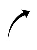 Black curved arrow pointing upward and right on white background isolated for graphic design and presentation use.