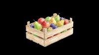 Wooden crate filled with fresh assorted fruits including apples, pears, and berries, isolated on transparent background. Ready for clipart, print-on-demand, sublimation, and design projects.