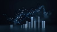 Growing business chart with glowing particles effect on dark background shows financial success and market growth statistics analysis.