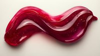 Flowing abstract red glass wave form with sparkles and translucent curves creates dynamic movement against light background. Suitable for luxury brand designs.