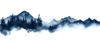 Watercolor mountain landscape with misty pine forest silhouettes in blue tones, seamless horizontal pattern for nature-themed designs and wall art projects.