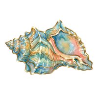 Watercolor conch shell with gold accents, isolated on white background. Suitable for marine design, coastal decor, textile prints, and decorative artwork applications.