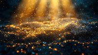Golden particles flowing in cosmic space with sparkling light rays and bokeh effects creating magical atmosphere for luxury backgrounds and celebrations.
