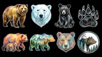 Grizzly bear, polar bear, black bear, and paw print isolated on transparent background, ready for t-shirt design, clipart, stickers, sublimation, and print-on-demand products.
