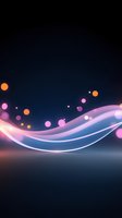 Abstract glowing waves with pink and orange bokeh lights on dark blue background, flowing luminous curves creating magical atmosphere for festive designs.