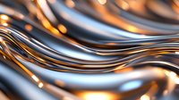 Luxurious metallic waves with golden and silver reflections create dynamic flowing pattern. Abstract background with smooth curved lines and light effects.