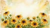 Watercolor yellow daisy flowers border frame with soft botanical leaves on cream background for greeting cards, invitations and decorative design projects.