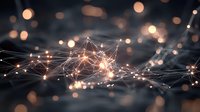 Glowing network connections with bokeh lights on dark background, abstract technology concept visualization for digital transformation and connectivity.
