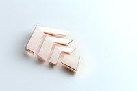 Minimalist geometric composition with rose gold metallic chevron shapes arranged in descending order on white background, creating modern architectural effect.