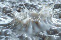 Dynamic white liquid splash with droplets and waves creating an abstract artistic composition perfect for dairy products, cosmetics, or beverage advertising background.