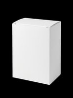 Blank white cardboard box mockup isolated on transparent background, ready for branding, packaging design, product presentation, stickers, and print on demand use.