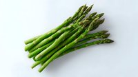 Fresh green asparagus spears arranged on white background, raw organic vegetables isolated for culinary and healthy eating concepts.