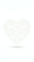 Geometric heart shape made of connected golden lines and triangular polygons on white background for romantic design projects.
