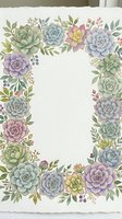 Watercolor succulent frame with pastel flowers and green leaves on white background for wedding invitations, greeting cards and botanical designs.