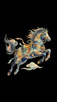 Ornate horse in decorative gold, blue and orange tones, isolated on transparent background. Ready for t-shirt design, clipart, stickers, sublimation and print-on-demand projects.