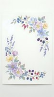 Watercolor floral frame featuring lavender, berries, and blooms in soft pastels arranged on cream background for invitations and stationery design.