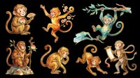 Cute cartoon monkeys collection isolated on transparent background, ready for t-shirt design, stickers, clipart, print on demand, and sublimation projects.