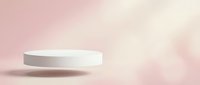 White cylindrical podium platform floating on soft pink beige gradient background for product display and presentation mockup design.