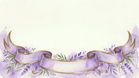 Lavender ribbon banner with purple flowers and ornamental scrolls on isolated background, suitable for invitations, labels, and decorative design projects.