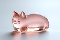 Metallic rose gold cat figurine with glossy finish lying in relaxed pose against light background, modern minimalist decorative sculpture for home decor.