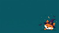 Cute fox wearing witch hat with stars and bats on teal background, isolated design element suitable for Halloween greeting cards, children's illustrations, and seasonal marketing materials.