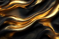 Luxurious black and gold abstract waves create dynamic flowing pattern with metallic sheen and smooth liquid texture, suitable for luxury brand designs.
