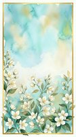 Watercolor floral frame with white flowers and turquoise background for wedding invitations, greeting cards and spring designs.