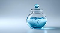 Glass jar with blue liquid and bubbles on light background, symbolizing purity and freshness for wellness and spa concepts.