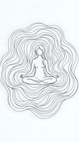 Minimalist line art of woman in lotus meditation pose surrounded by flowing organic waves on light background for wellness and mindfulness designs.