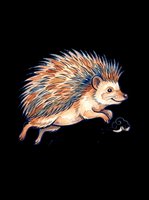 Cute hedgehog character in motion with orange, brown and blue quills, isolated on transparent background. Ready for t-shirts, stickers, clipart, print-on-demand and sublimation designs.