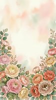 Watercolor floral frame with pink and peach ranunculus flowers on textured background for wedding invitations, greeting cards and romantic designs.