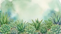 Watercolor succulent border with green cacti and desert plants on white background for botanical design projects and natural decoration elements.