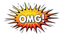 Comic book style explosion burst with OMG text in bold letters. Colorful pop art speech bubble with radiating lines for graphic design projects.