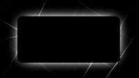 Modern black rectangular frame with glowing white border on dark cracked surface for digital displays, presentations and futuristic technology interfaces.