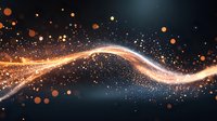 Glowing golden light wave with sparkling particles and bokeh effects flowing on dark background, creating magical energy stream motion effect.