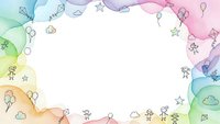 Colorful watercolor frame with cute doodle drawings of children, kites, stars and clouds creating playful border for kids content and educational materials.
