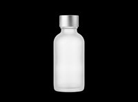 Frosted glass bottle with metallic silver cap isolated on transparent background, ready for product mockups, packaging design, cosmetics branding, and e-commerce use.