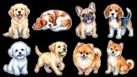 Cute dog breeds collection isolated on transparent background, ready for t-shirt designs, clipart, stickers, print-on-demand products and sublimation projects.