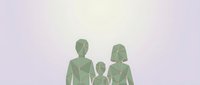 Green alien family silhouettes standing together on gradient purple background for sci-fi and extraterrestrial themed designs.