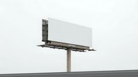 Large blank white billboard on a tall pole against a gray sky, offering empty copy space for outdoor advertising and marketing campaigns.