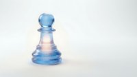 Translucent blue glass chess pawn with light refraction on neutral background, suitable for strategy, business concepts, leadership and game design projects.