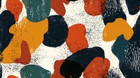 Abstract organic shapes in terracotta, dark green, mustard yellow and black on white background with textured grunge effect create modern seamless pattern.