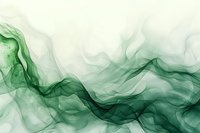 Ethereal green smoke waves flow across white background creating dynamic abstract pattern. Translucent layers blend in fluid motion for modern design projects.