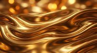 Flowing golden liquid waves with warm bokeh lights creating luxurious abstract background for premium design projects and elegant presentations.