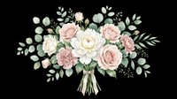 Soft watercolor floral bouquet with blush roses, white peonies, and eucalyptus, isolated on transparent background. Great for wedding clipart, stickers, and t-shirt design.