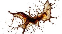 Dynamic coffee splash with brown liquid droplets and splashes creating artistic fluid motion patterns on white background for beverage advertising.