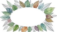 Decorative oval frame made of colorful autumn leaves in watercolor style on white background for seasonal designs and nature-themed projects.