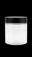 Empty clear glass jar with black screw-on lid, isolated on transparent background. Ready for design use on product packaging, labels, stickers, and print-on-demand applications.